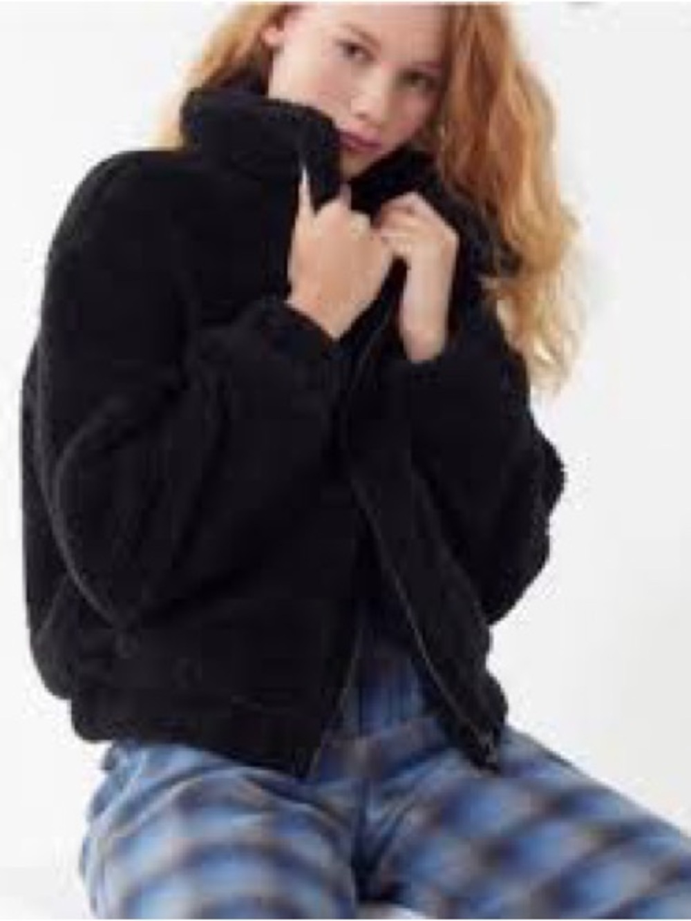 Urban Outfitters Black Teddy Sherpa Zip Jacket